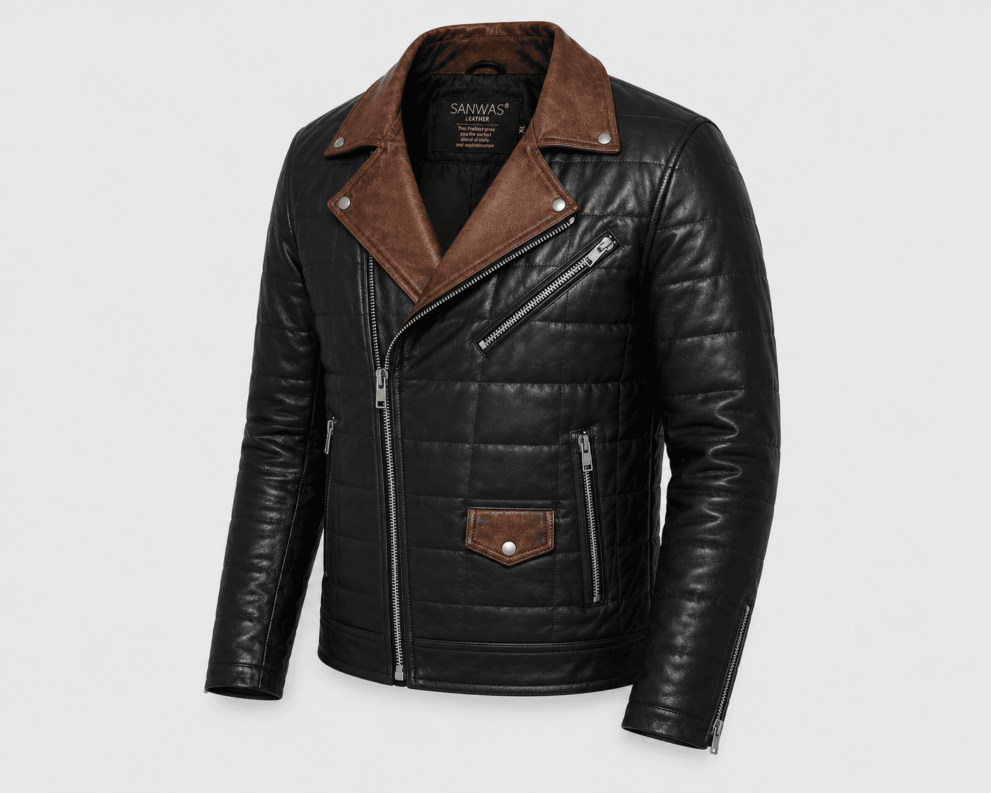 Quilted Biker Lamb Leather Jacket - Image 2